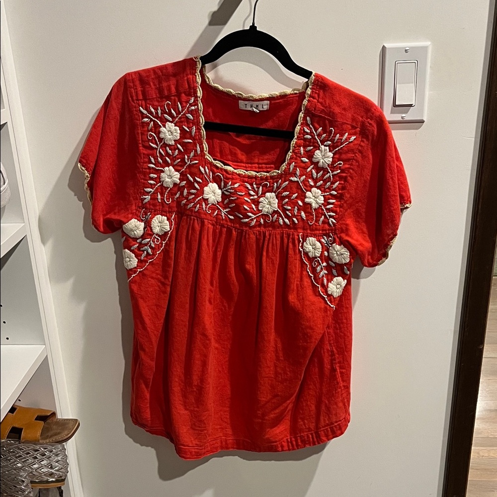 Embroidered Coral Red Women's Top